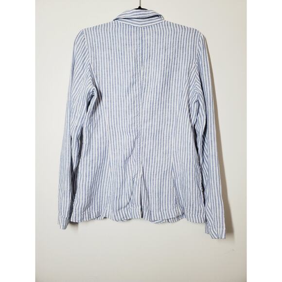 Tahari Womens Large Striped Two-Button Linen Blazer Jacket‎ White Blue Beach - Picture 4 of 8